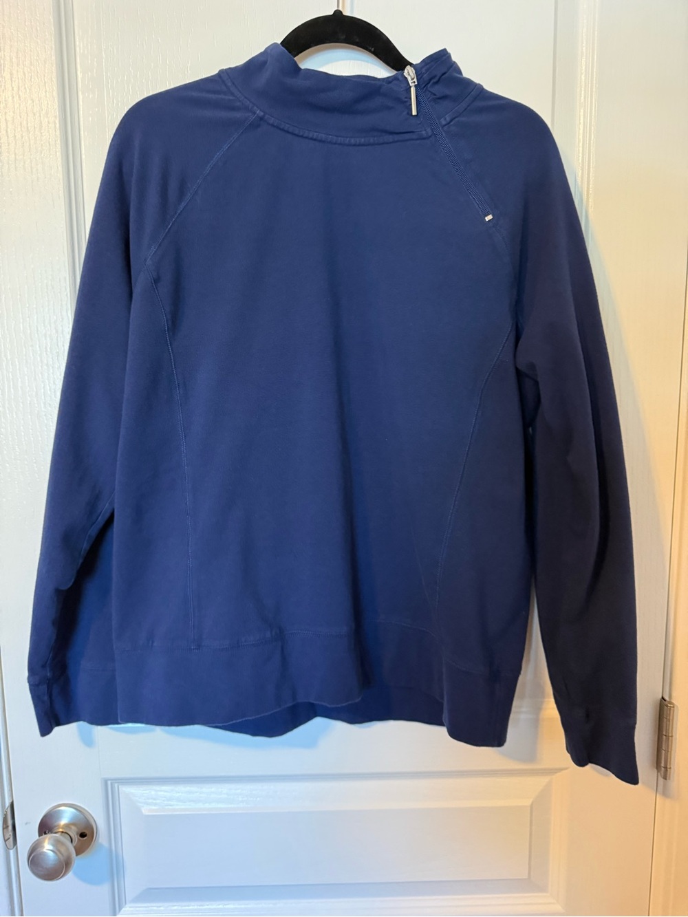 New York & Company Navy Zip-Shoulder Pullover Sweatshirt
